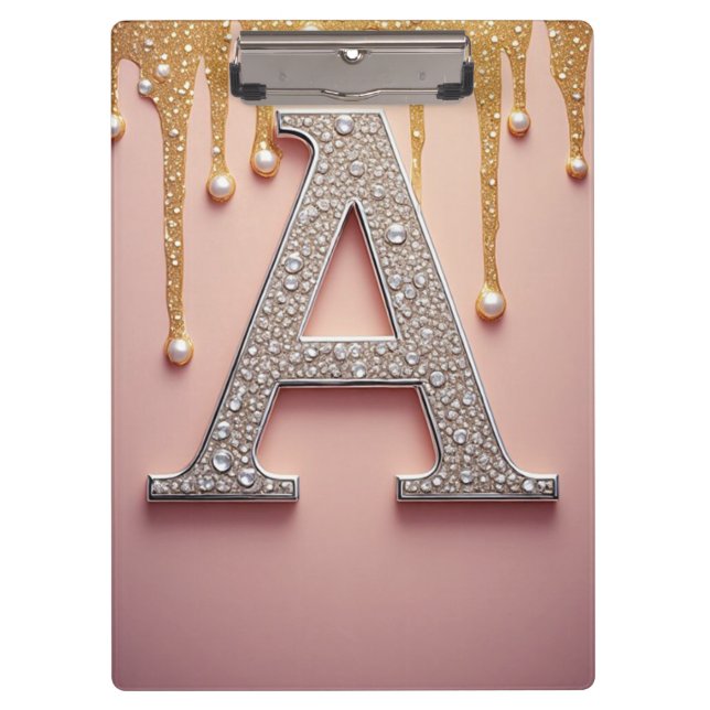 Porte-bloc Monogramme de lettre A en diamant de luxe avec cou (Devant)