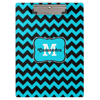 Porte-bloc monogramme de motif de chevron Turquoise et noir