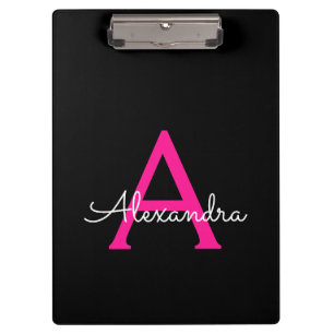 Porte-bloc Monogramme de nom de fille avec écriture noire ros