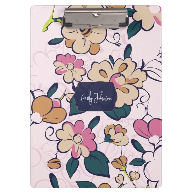 Porte-bloc Monogramme de nom Navy Floral Bohème (Devant)