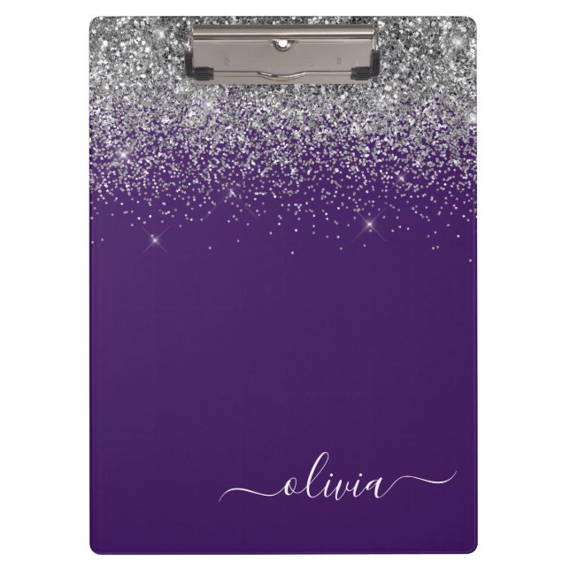 Porte-bloc Monogramme de Parties scintillant d'argent violet (Devant)