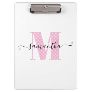 Porte-bloc Monogramme de pois rose et blanc clair