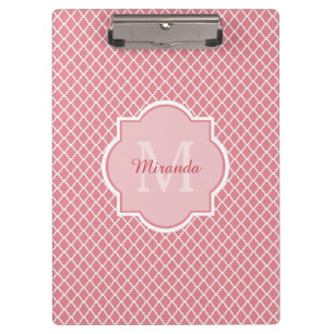 Porte-bloc Monogramme de Quatrefoil Rose Chic Avec Nom