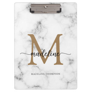 Porte-bloc Monogramme de script féminin or marbre moderne