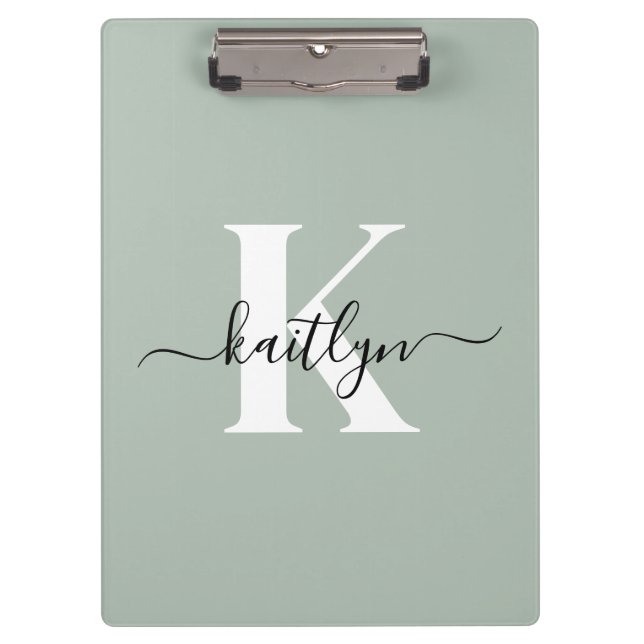 Porte-bloc Monogramme de style moderne vert sauge (Devant)