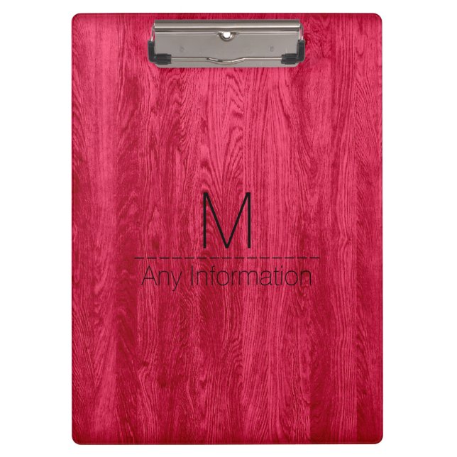 Porte-bloc Monogramme de texture du grain de bois rouge (Devant)