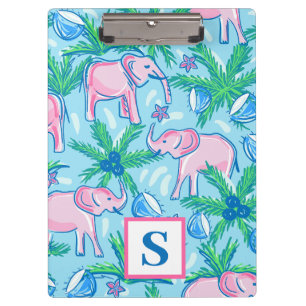 Porte-bloc Monogramme d'éléphant bleu rose pâle