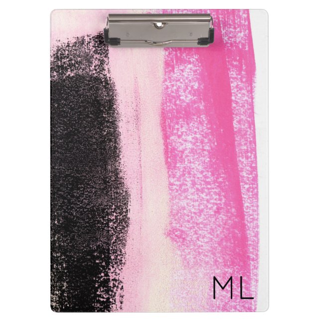 Porte-bloc Monogramme d'encre noire rose chaud moderne Clipbo (Devant)