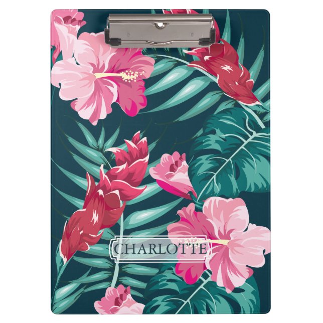Porte-bloc Monogramme d'été exotique Floral (Devant)