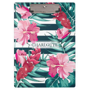 Porte-bloc Monogramme d'été exotique Floral rayé