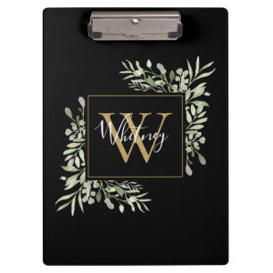 Porte-bloc Monogramme d'or noir Vert Floral