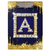 Monogramme doré initial A avec paillettes bleues