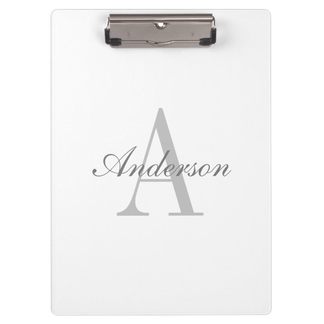 Porte-bloc Monogramme élégant blanc et gris (Devant)