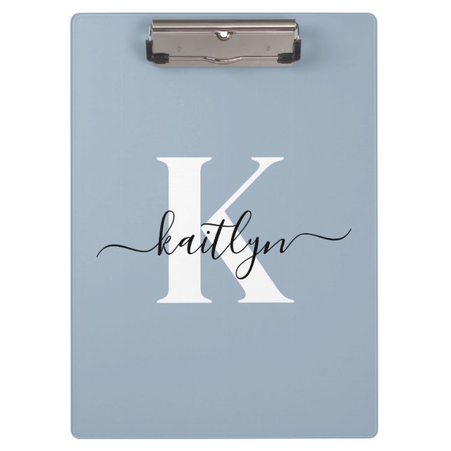 Porte-bloc Monogramme élégant en bleu poussiéreux (Devant)
