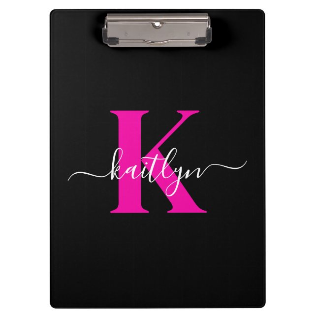 Porte-bloc Monogramme élégant noir rose vif écriture (Devant)