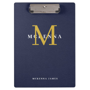 Porte-bloc Monogramme en cuir faux bleu marine or