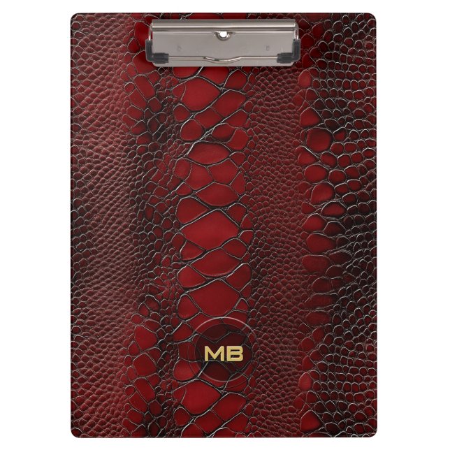 Porte-bloc Monogramme en cuir rouge Snakeskin imprimé (Devant)