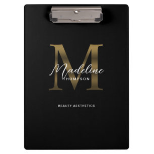 Porte-bloc Monogramme en or noir métallique à script simple
