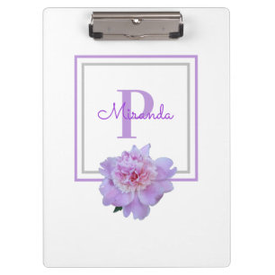 Porte-bloc Monogramme encadré rose pivoine violet