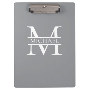 Porte-bloc Monogramme et nom de gris élégant personnalisé
