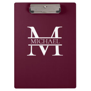 Porte-bloc Monogramme et nom Elegant Bourgogne Personnalisé