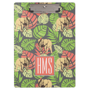 Porte-bloc Monogramme exotique de feuille et d'éléphants de