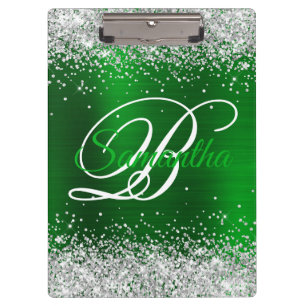 Porte-bloc Monogramme fantaisie en feuille d'argent émeraude
