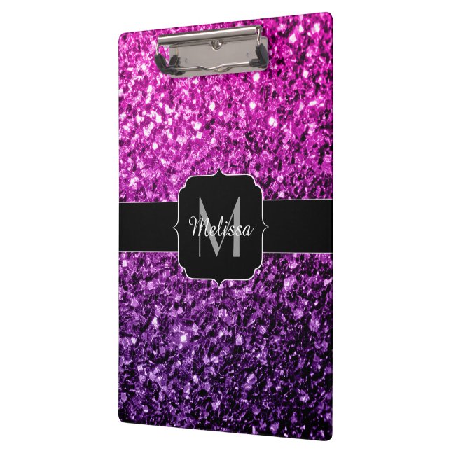 Porte-bloc Monogramme faux paillettes dégradé rose violet (Gauche)