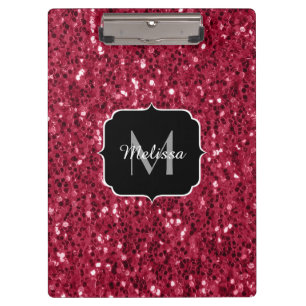 Porte-bloc Monogramme faux scintillements rose rouge magenta