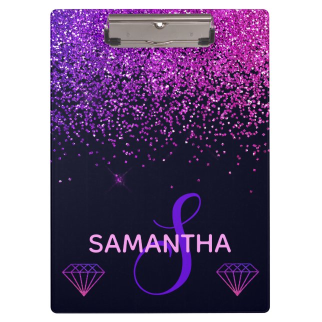 Porte-bloc Monogramme faux strass et diamants rose et violet (Devant)