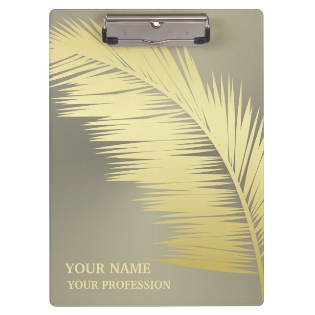 Porte-bloc Monogramme feuille de palme tropicale dorée (Devant)
