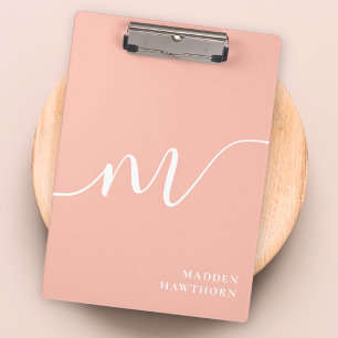 Porte-bloc Monogramme fillette Calligraphie Coral Blush rose
