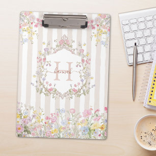 Porte-bloc Monogramme Fleurs Colorées Style Rococo Rayures
