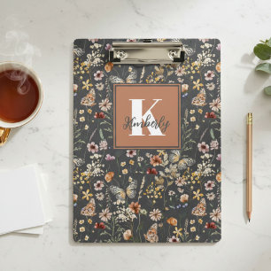 Porte-bloc Monogramme Floral Boho Moderne Nom