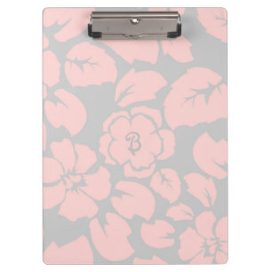 Porte-bloc Monogramme floral rose pastel et gris