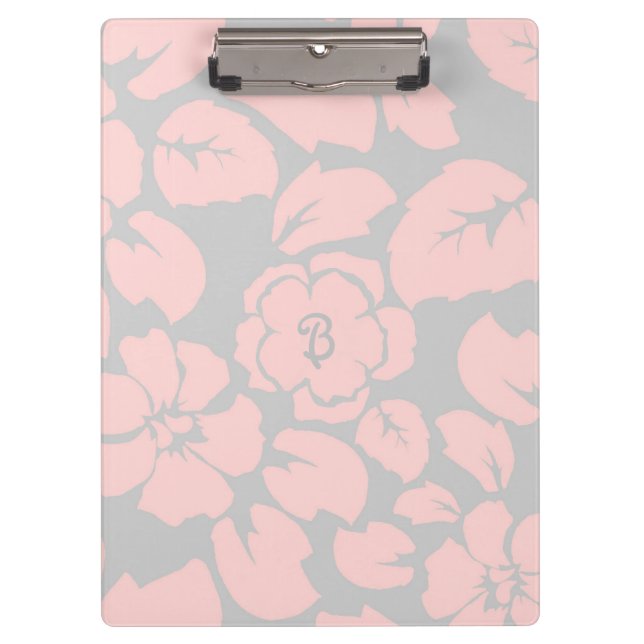 Porte-bloc Monogramme floral rose pastel et gris (Devant)