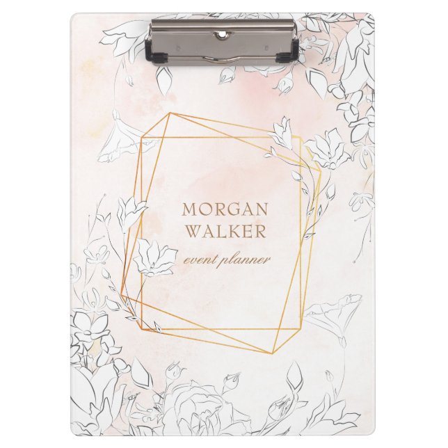 Porte-bloc monogramme floral subtil blush moderne (Devant)