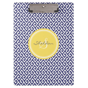 Porte-bloc Monogramme géométrique principal grec bleu chic de