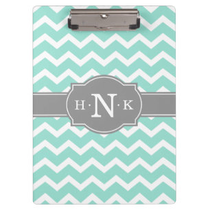 Porte-bloc Monogramme Gris Chevron à la menthe