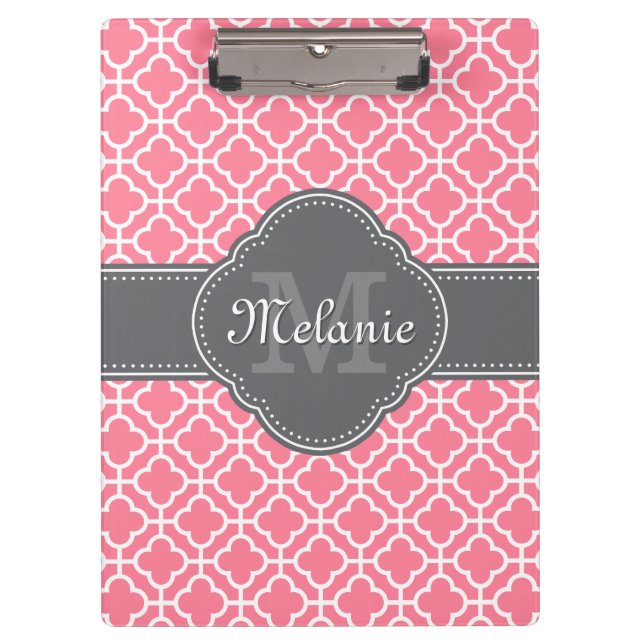 Porte-bloc Monogramme gris foncé rose clair blanc Motif maroc (Devant)
