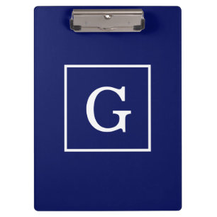 Porte-bloc Monogramme Initial Cadre Bleu Marine Blanc