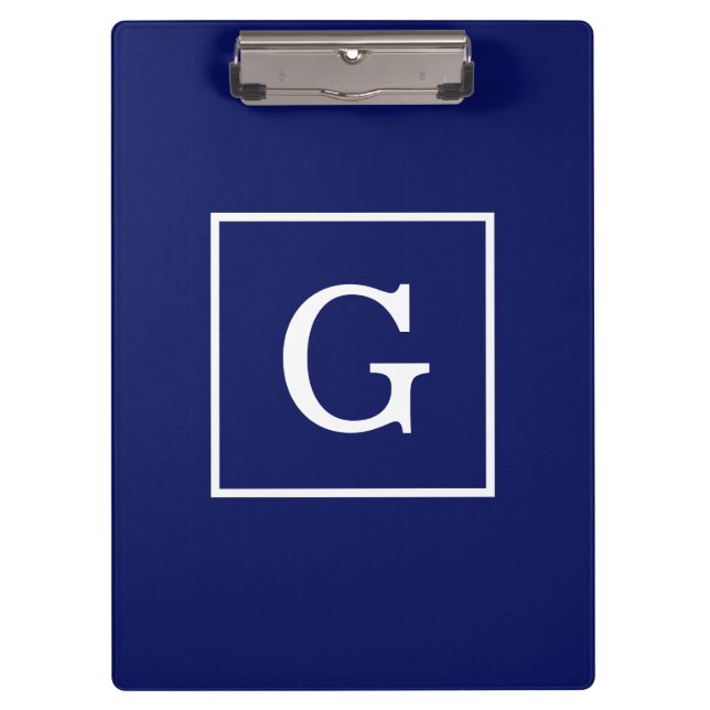 Porte-bloc Monogramme Initial Cadre Bleu Marine Blanc (Devant)