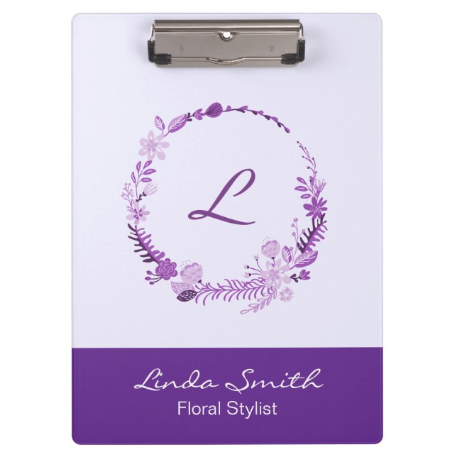 Porte-bloc Monogramme Initial Élégant Nom Personnalisé Floral (Devant)