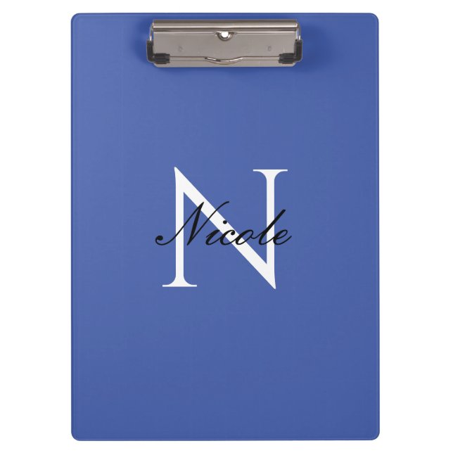Porte-bloc Monogramme initial manuscrit propre nom bleu (Devant)