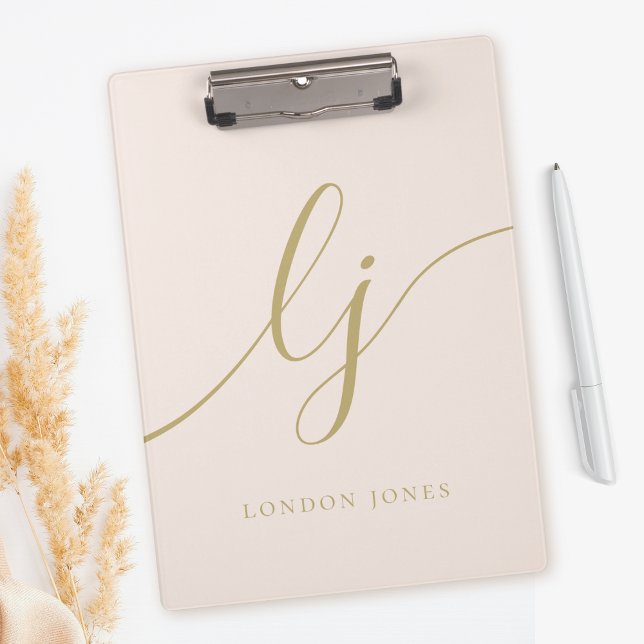 Porte-bloc Monogramme Initiales Professional Blush Gold Nom (Créateur téléchargé)