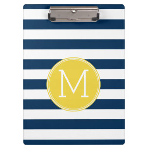 Porte-bloc Monogramme jaune Motif rayé blanc et marine
