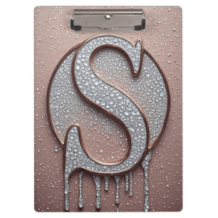Porte-bloc Monogramme Lettre S en Or Rose avec Gouttelettes d