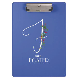 Porte-bloc Monogramme minimaliste d'aquarelle F enseignant