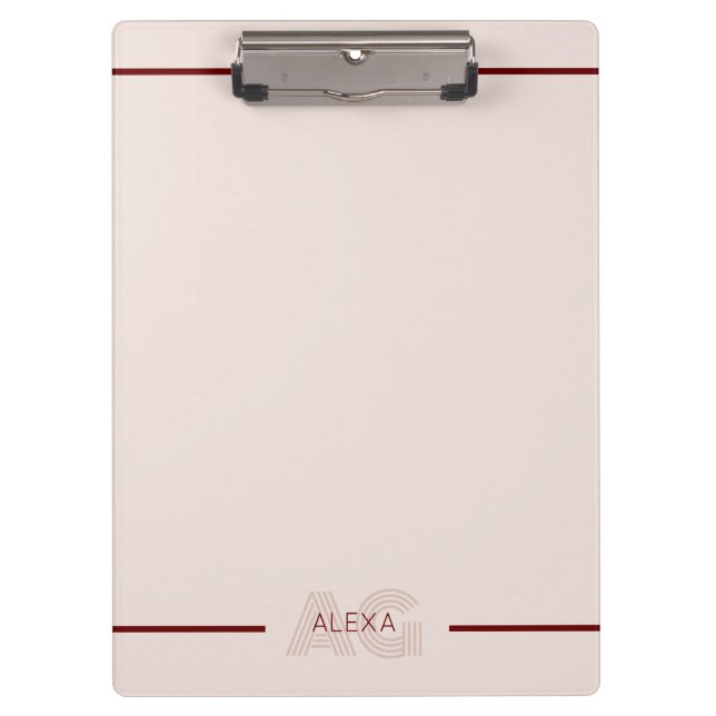 Porte-bloc Monogramme moderne beige et vin (Devant)