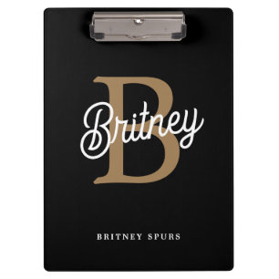 Porte-bloc Monogramme moderne élégant Nom Black Gold Script